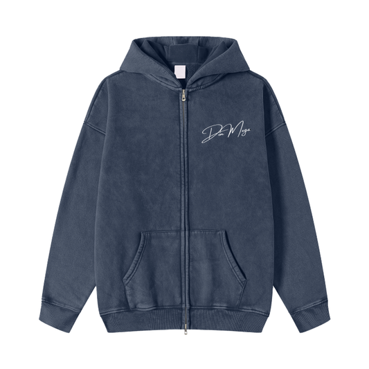 BLUE Acid Washed Zip Fleece DON MEGA Hoodie