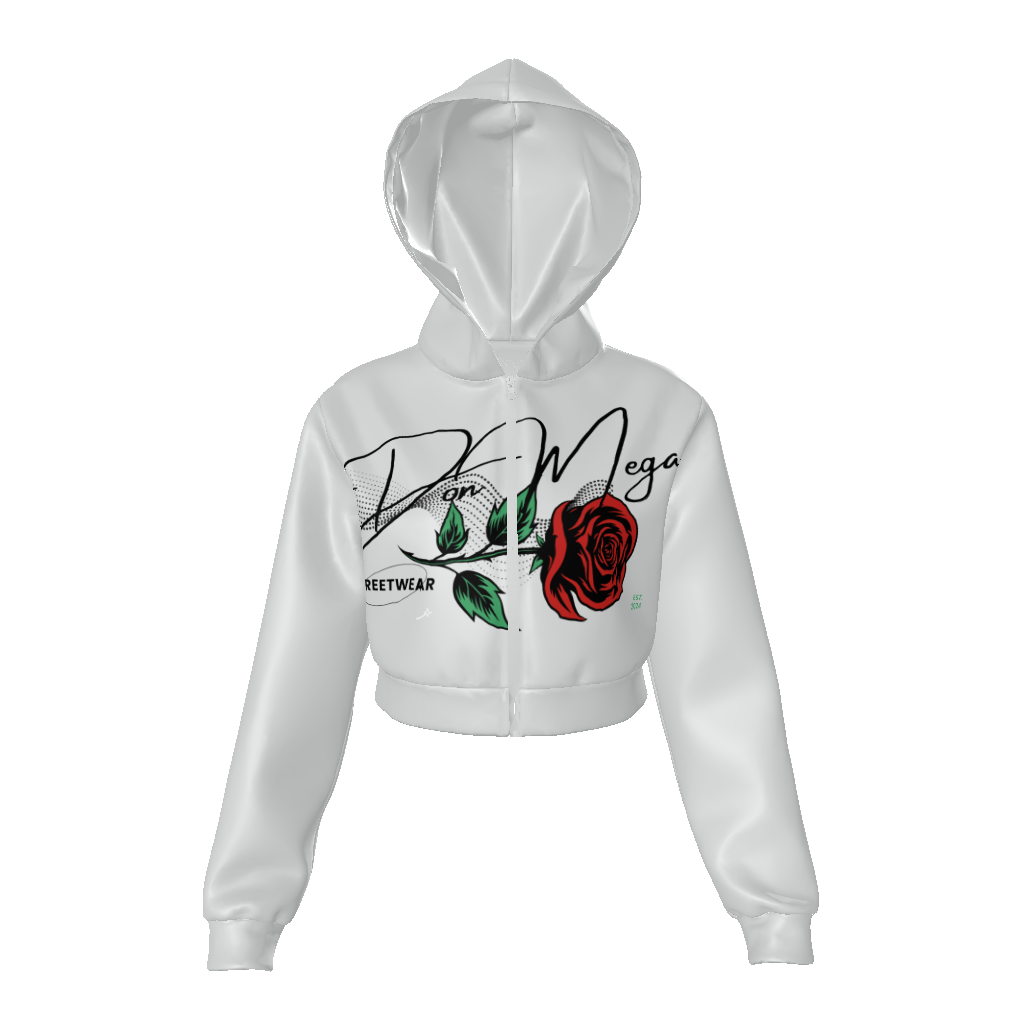 DON MEGA ROSE Women's Zip Up Crop Hoodie